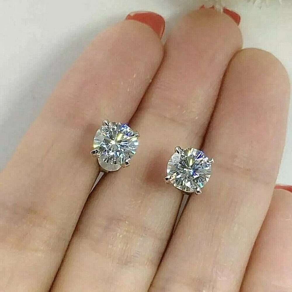 5 Ct Brilliant Round Cut Certified Moissanite Stud Earrings 14K White Gold 9mm